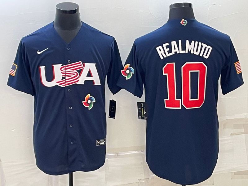 Men 2023 World Cub USA 10 Realmuto Blue Nike MLB Jersey7